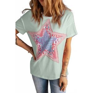 NEW FASHIONWORKS star patchwork t-shirt in sage